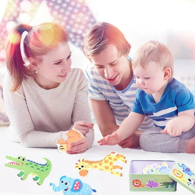 Jeu de puzzle en bois avec papa et maman