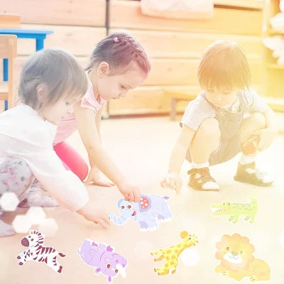 Assemblage de puzzle en bois animaux sauvage en groupe