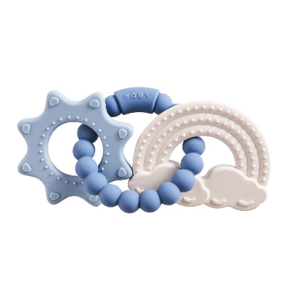 Anneau de dentition silicone bleu clair, bleu foncé et beige