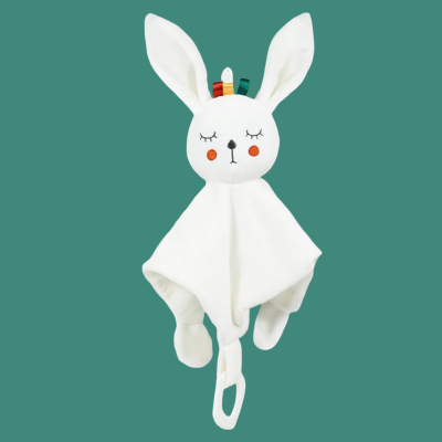 Doudou lapin apaise et soulage la premiere pousée dentaire grace à son anneau de dentition integré