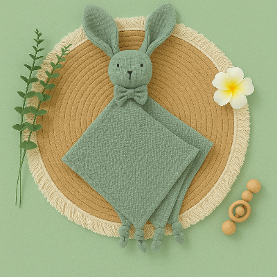 Doudou lapin fait de coton léger pour une manipulation facile.