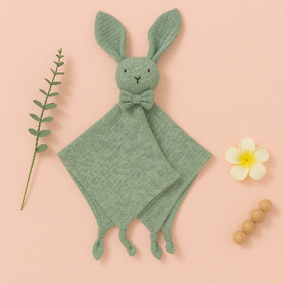 Doudou lapin vert élégant avec noeud papillon