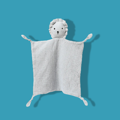 doudou lion plat de couleur grise