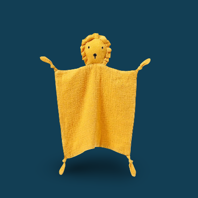 doudou lion plat de couleur jaune