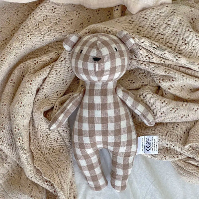 doudou ourson carrelé marron clair-gris