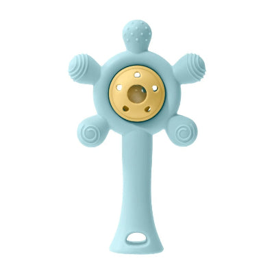 Hochet bebe en silicone bleu-jaune