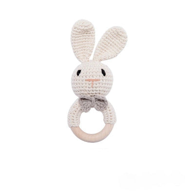Hochet pour bebe à crochet Blanc-kaki