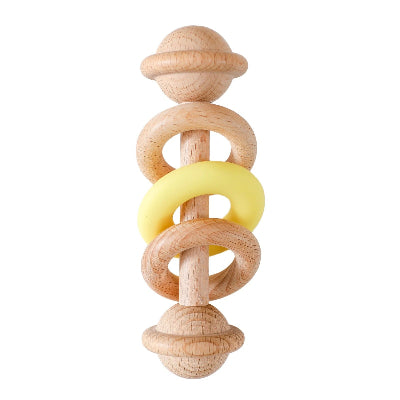 Hochet pour bebe avec anneau de silicone jaune