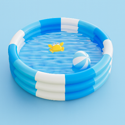 Piscine bebe gonflable de diamètre 100cm, à trois anneaux  Bleu et Blanc