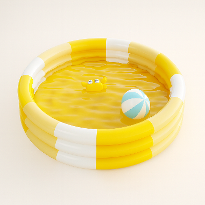 Piscine bebe gonflable de diamètre 100cm, à trois anneaux  Jaune et Blanc