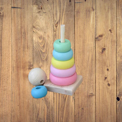 Jouet bebe bois tour macaron semi-empiler