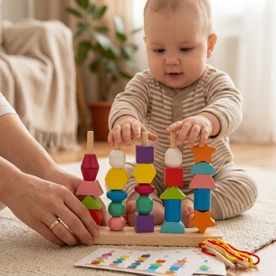 Bébé attiré par le cube d'activite bebe multiformes et coloré