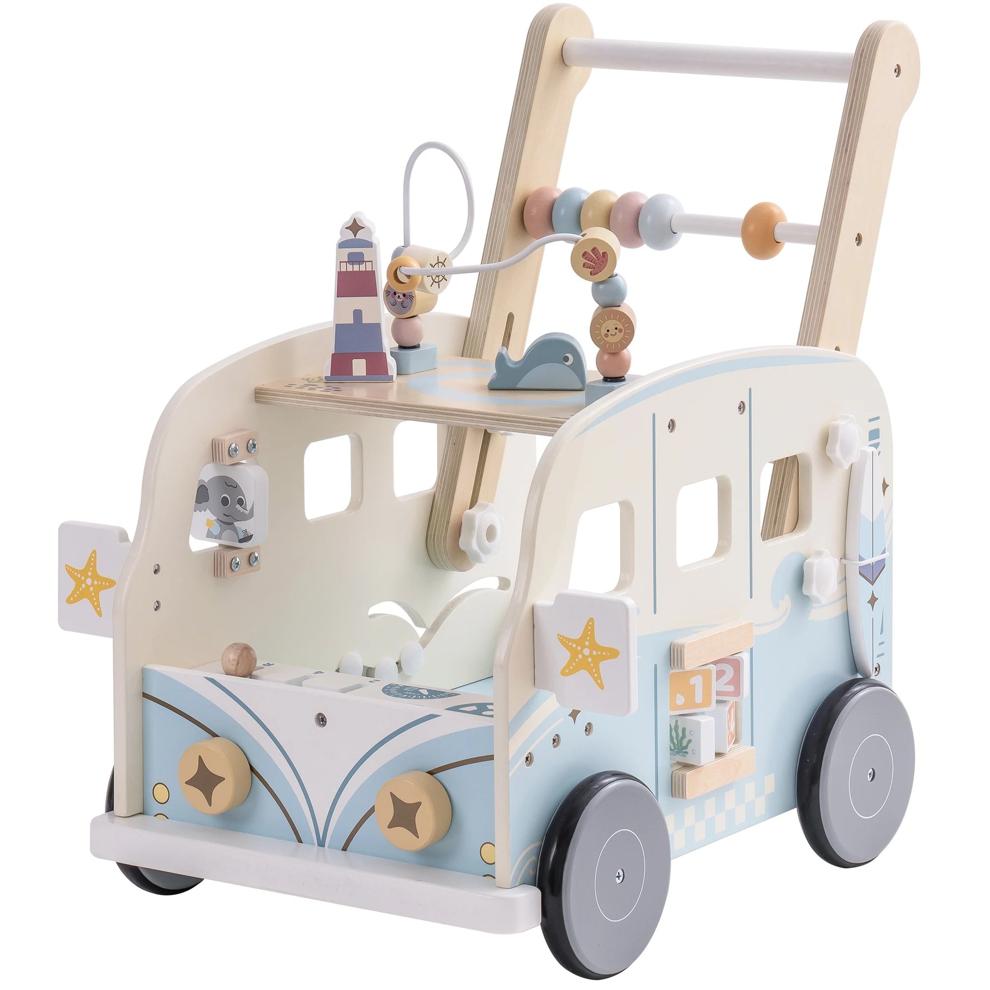 Chariot de marche bébé petit bus bleu