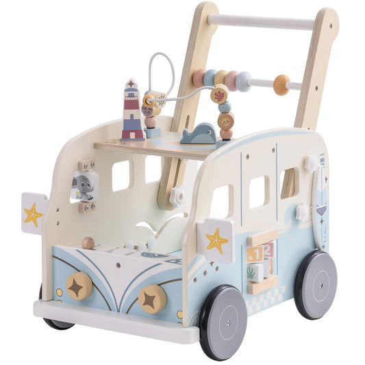 Chariot de marche bébé petit bus bleu