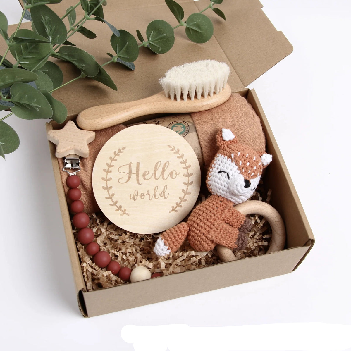 Hochet bébé petit renard dans coffret naissance