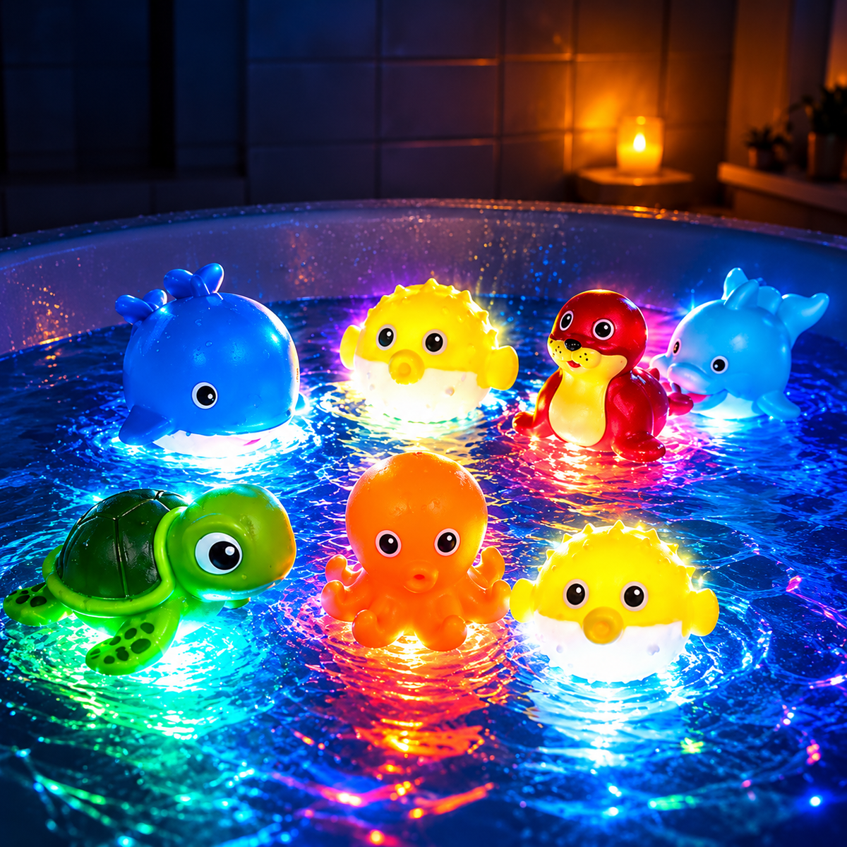 Parade de jouet baignoire pour bebe de bain qui brillent dans le noir