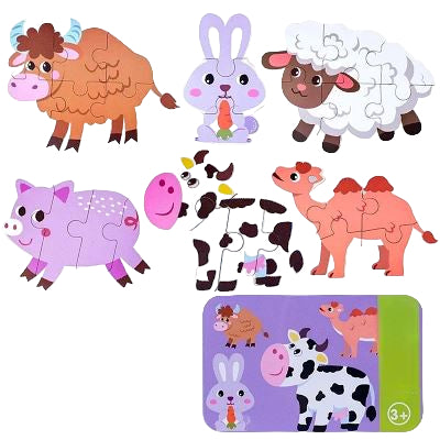 Une collection de Bétail sous forme de puzzle en bois