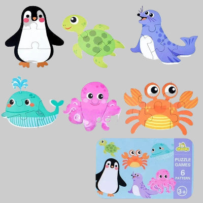 Reconstitution des animaux de l'ocean avec puzzle en bois montessori