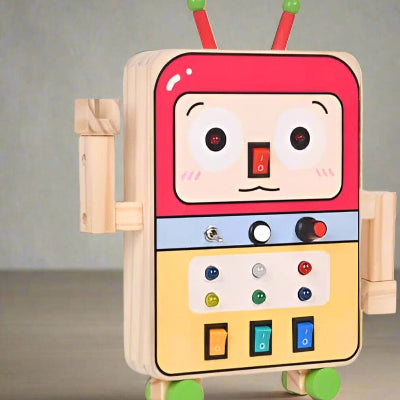 Tableau Montessori - BusyBoardCircuit™ - Robot fait en bois et circuit integré
