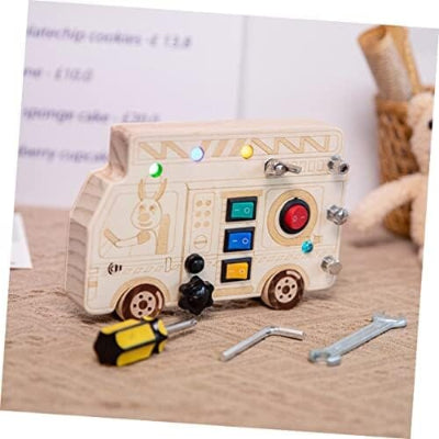 Tableau Montessori Camion de pompier en bois position d'intervention