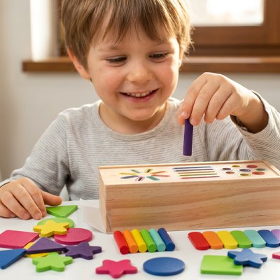 Tentative de placer le bâton du cube d'activite bebe dans le bon emplacement 