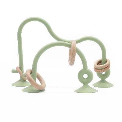 Anneau de dentition bébé un labyrinthe en silicone vert et de perle de bois