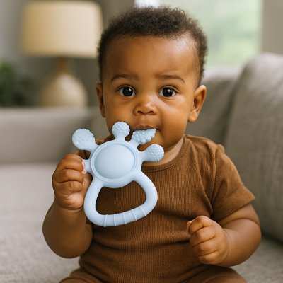 Anneau de dentition bébé multi texture pour masser les gencive et caresser les petits doigts 