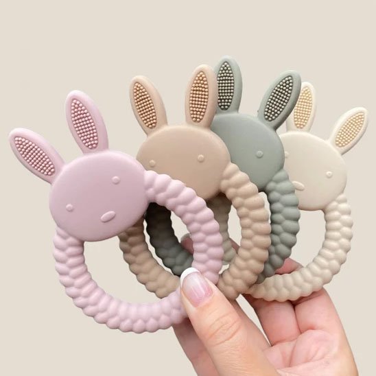 Anneau de dentition petits lapins en silicone manche tissées