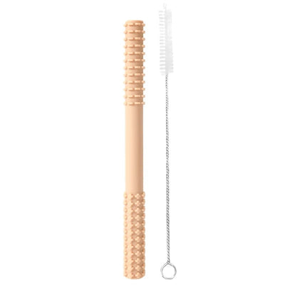 Anneau dentition bébé beige rosé avec goupillon
