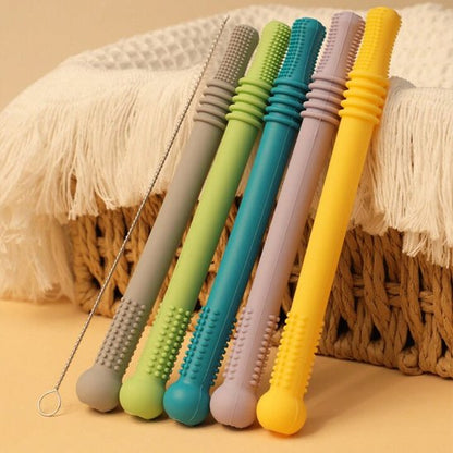 Anneau dentition bébé en cinq couleur avec tige de nettoyage