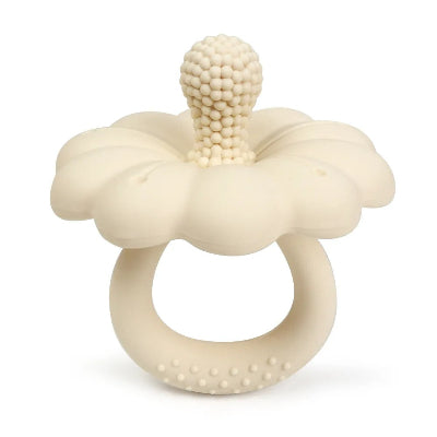 Anneau dentition bébé fleur de plumeria beige
