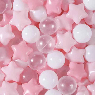 balle pour piscine a balle formes étoiles et rondes couleur rose chateau.