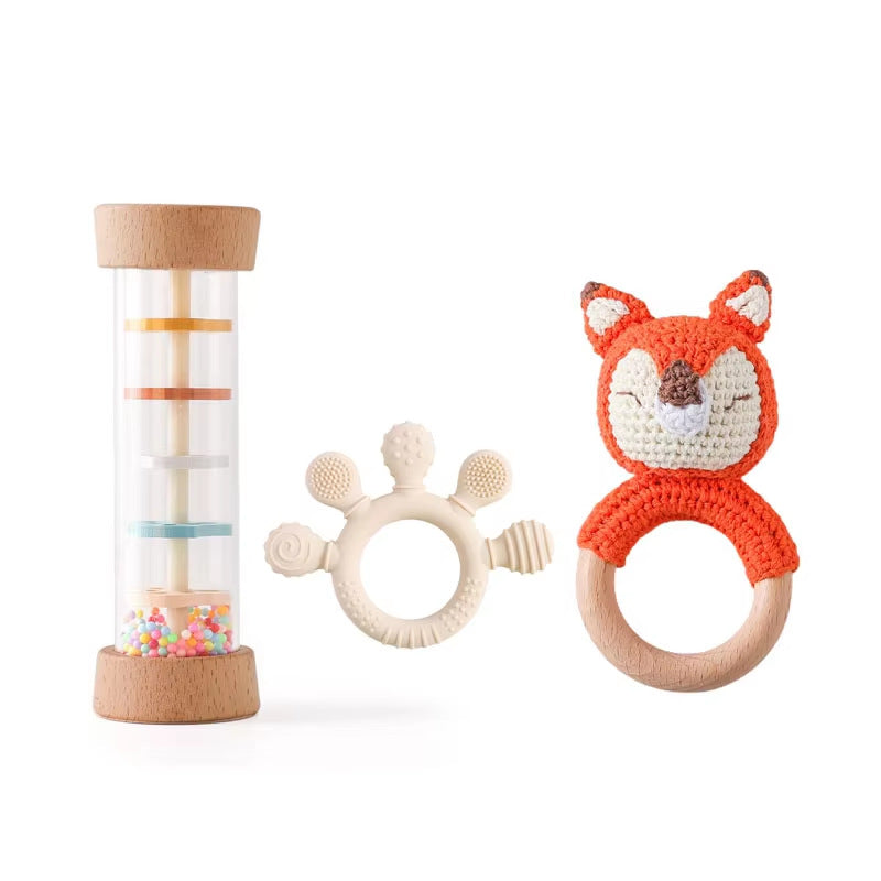 Baton de pluie bebe hochet renard et anneau creme  