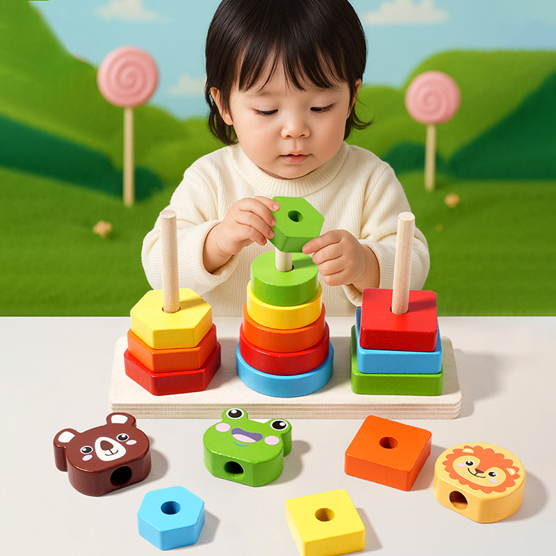 Bébé assemble les puzzles du jouet bebe bois suivant les formes