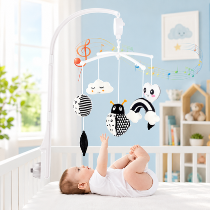 Mobile bébé | Mouvement Rotatif Noir et Blanc et Musical