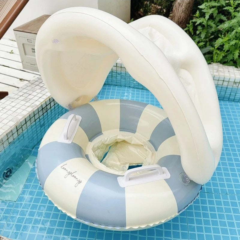 Bouee piscine bebe bleu avec pare-soleil