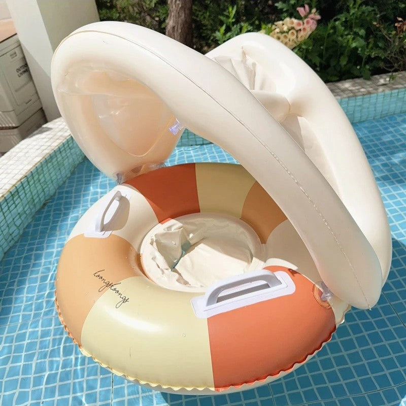 Bouee piscine bebe orange avec pare-soleil