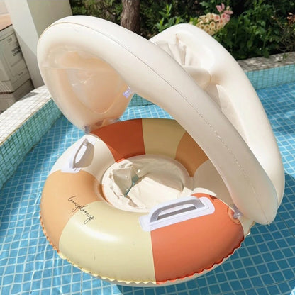 Bouee piscine bebe orange avec pare-soleil