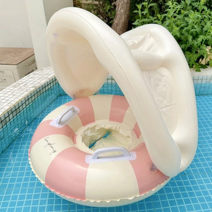 Bouee piscine bebe rose avec pare-soleil