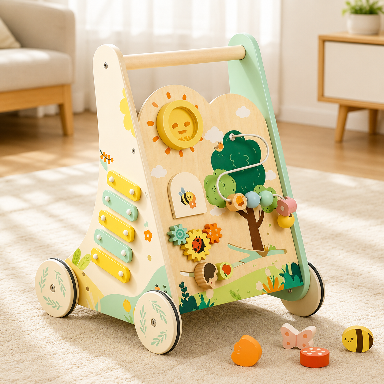 Chariot de marche bébé levé du soleil joyeux