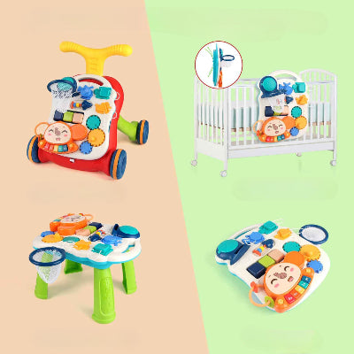 Chariot de marche bebe avec un panel détachable pour jouer assis, debout ou accroché au berceau 