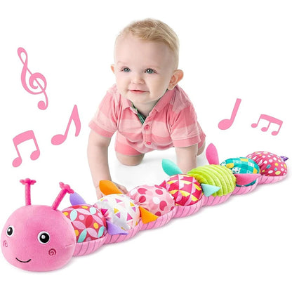 Jouet motricite bebe chenille rose