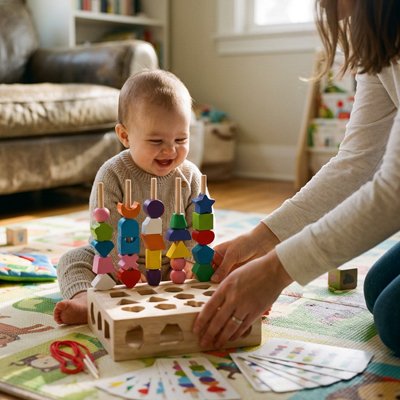 Cube d'activite bebe au centre de la relation bébé-maman