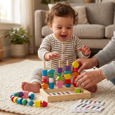 Cube d'activite bebe crait cette complicité visible entre bébé et maman