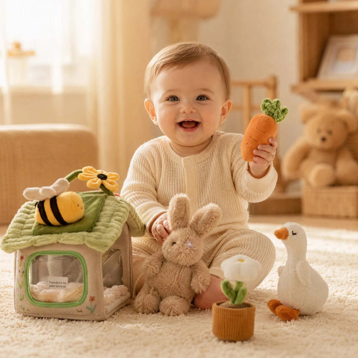 Cube d'activite bebe, interaction avec les petits compagnons