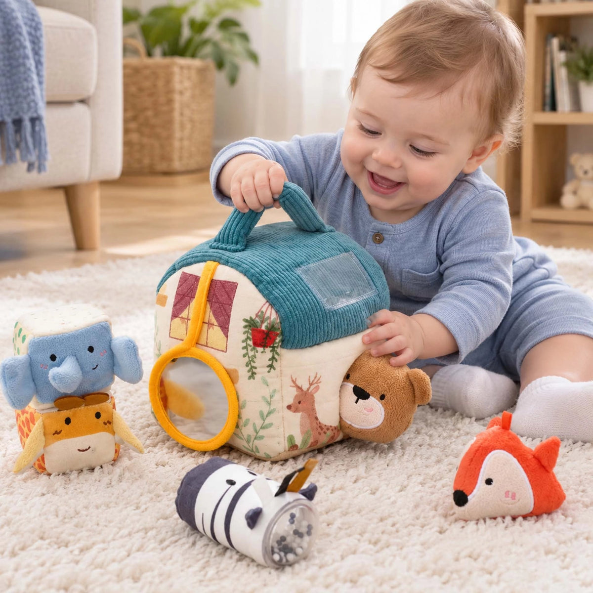 Cube d'activite bebe, tirer et ranger