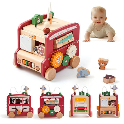 Cube motricité bébé 5 faces en bois rouge