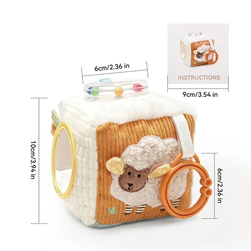 Cube motricité bébé bétail avec mirroir et anneaux 