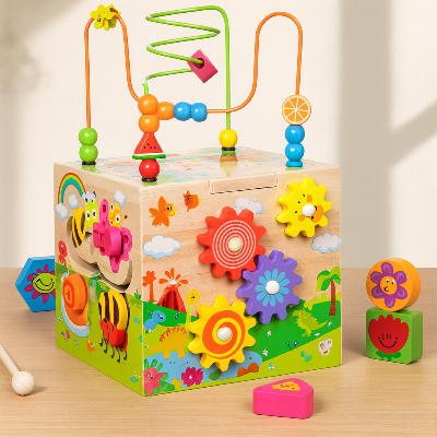 Cube motricité avec engrenades, puzzles et labyrinthes