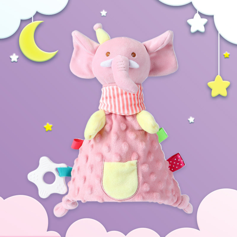 Doudou éléphant marionnette à main rose avec écharpe 